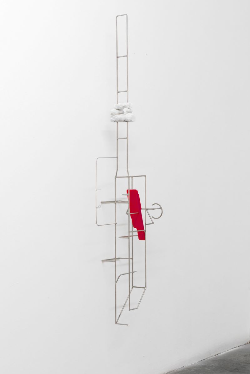 Bradley Marshall, Red Ornament #1, steel, HDPE, air-dry clay, 65.5” x 14” x 8”, 2021 